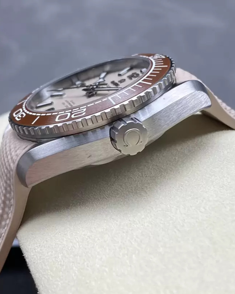Omega Seamaster Planet Ocean 600M Sandstone Dial Steel Brown Ceramic Bezel On Rubber Strap