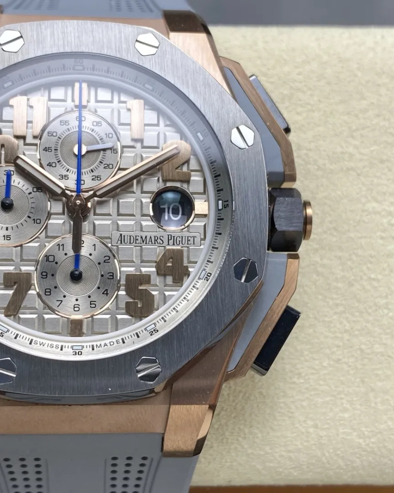 Audemars Piguet Royal Oak Offshore Chronograph Two-Tone Silver Dial On Grey Rubber Strap