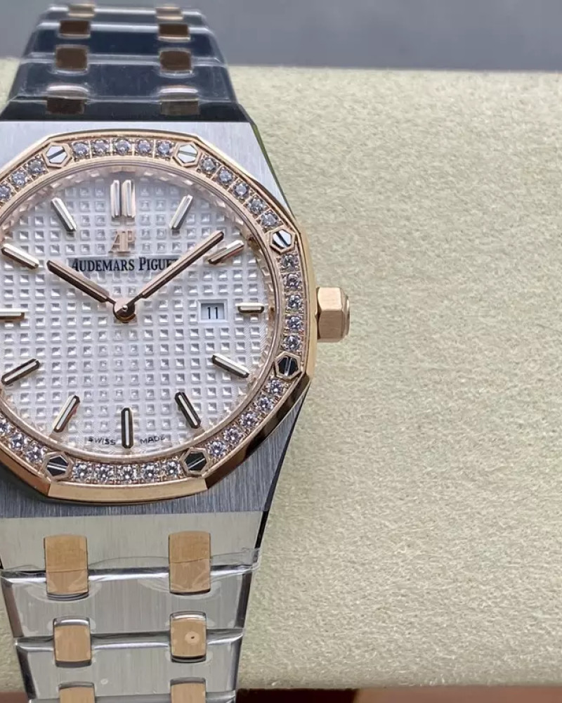 Audemars Piguet Royal Oak Two-Tone Diamond Bezel White Dial On Steel and Gold Bracelet