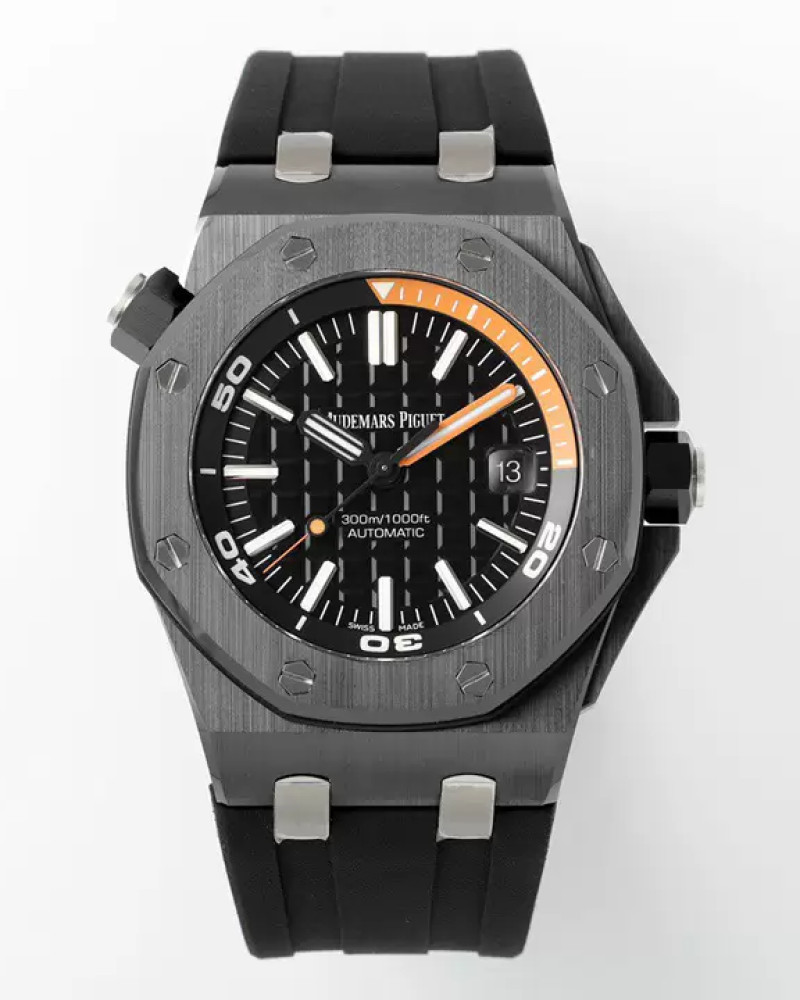 Audemars Piguet Royal Oak Offshore Diver Black Dial Steel Bezel On Black Rubber Strap