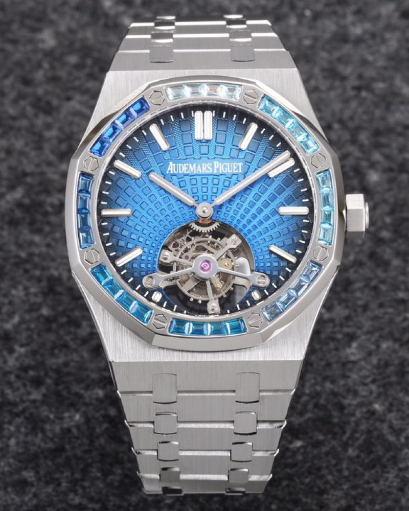 Audemars Piguet Royal Oak Tourbillon Blue Sapphire Bezel Blue Dial On Steel Bracelet