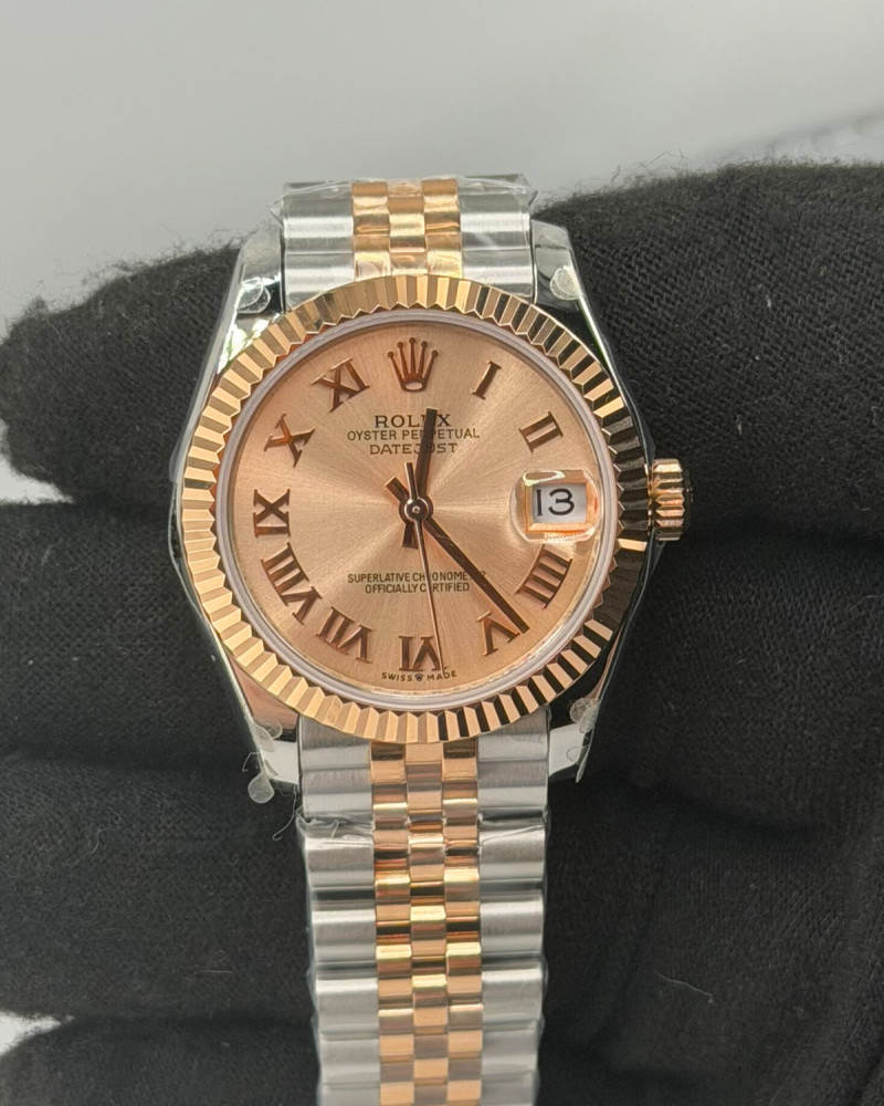 Rolex Oyster Perpetual Date Datejust Rose Gold Dial Fluted Bezel On Jubilee Bracelet