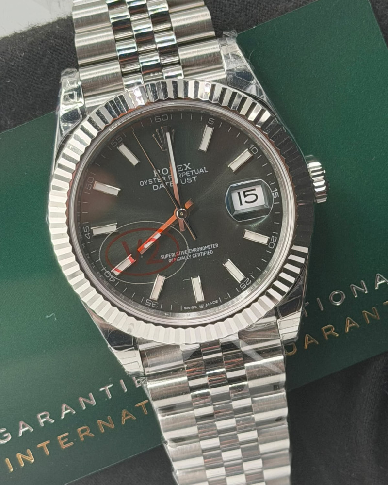 ROLEX Rolex Oyster Perpetual Date Datejust Slate Grey Dial Fluted Bezel On Jubilee Bracelet