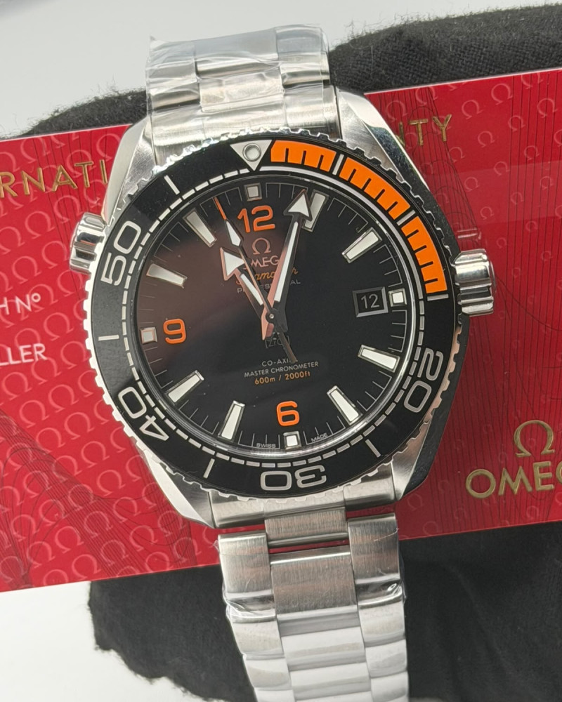 Omega Seamaster Planet Ocean 600M Black Dial Orange Bezel On Steel Bracelet