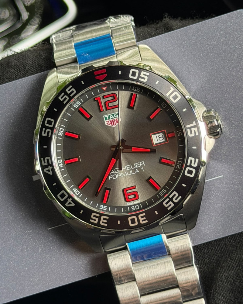 TAG Heuer Formula 1 Grey Dial Red Accents Steel Bezel On Steel Bracelet
