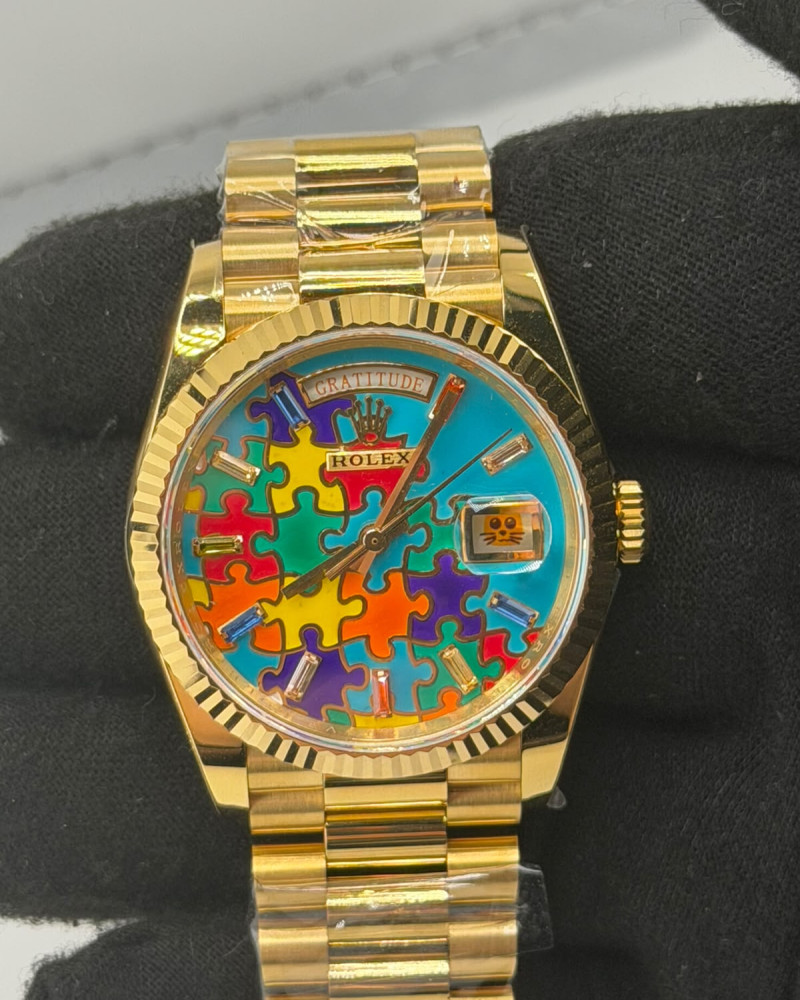 Rolex Oyster Perpetual Day-Date Yellow Gold Puzzle Dial On President Bracelet