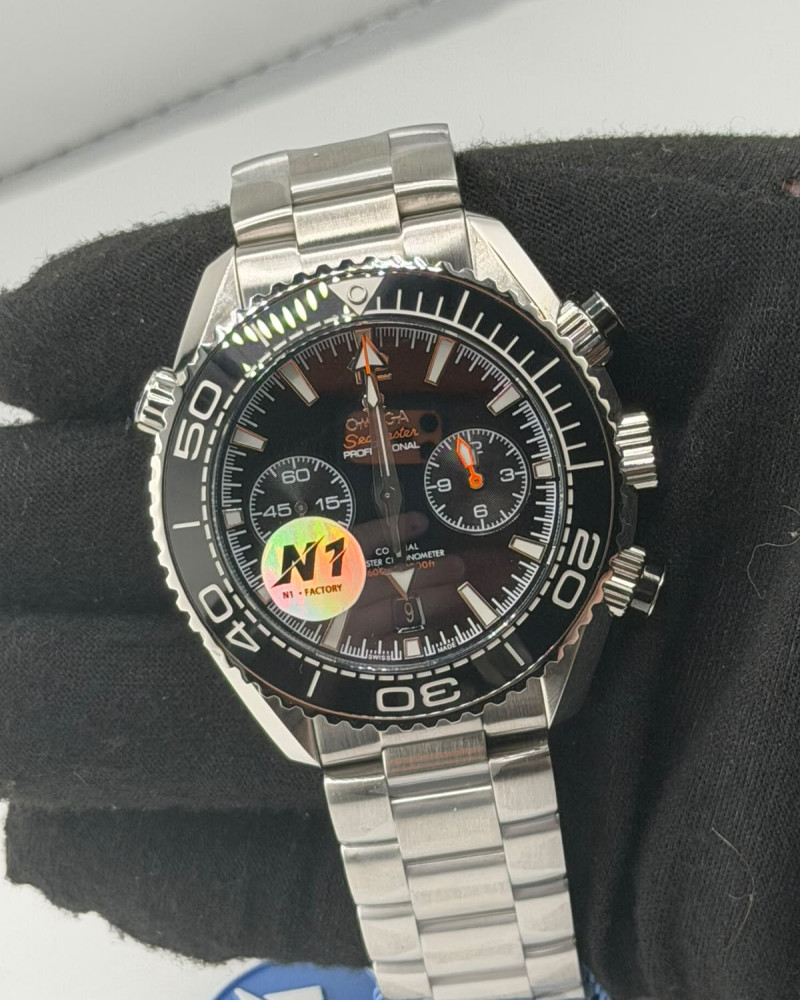 Omega Seamaster Planet Ocean Chronograph Black Dial Steel Ceramic Bezel On Steel Bracelet