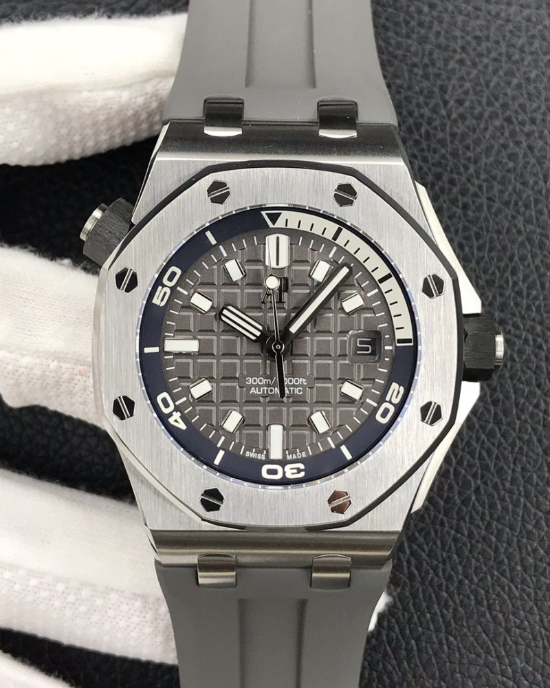 Audemars Piguet Royal Oak Offshore Diver Grey Dial Steel Bezel On Grey Rubber Strap
