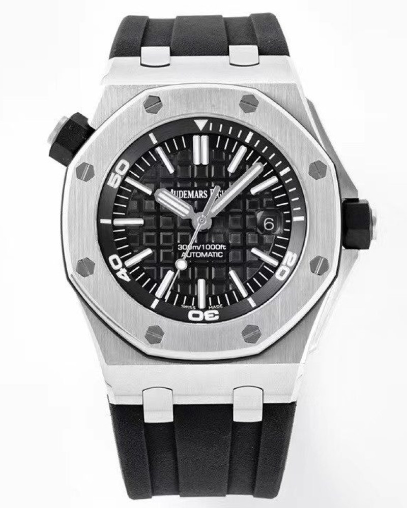 Audemars Piguet Royal Oak Offshore Diver Black Dial Steel Bezel On Black Rubber Strap