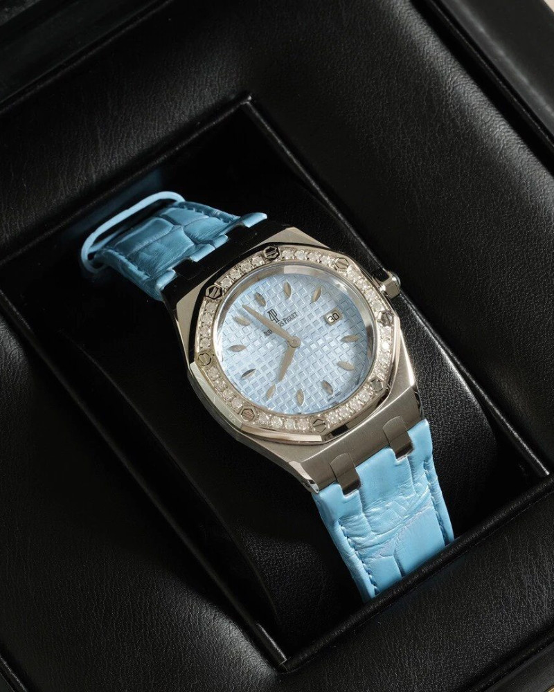 Audemars Piguet Royal Oak Lady Light Blue Dial Diamond Bezel On Light Blue Leather Strap
