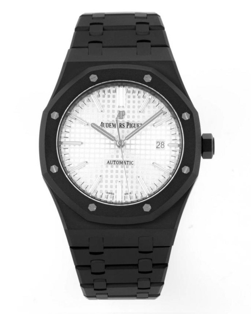 Audemars Piguet Royal Oak White Dial Black PVD/DLC Bezel On Black Bracelet