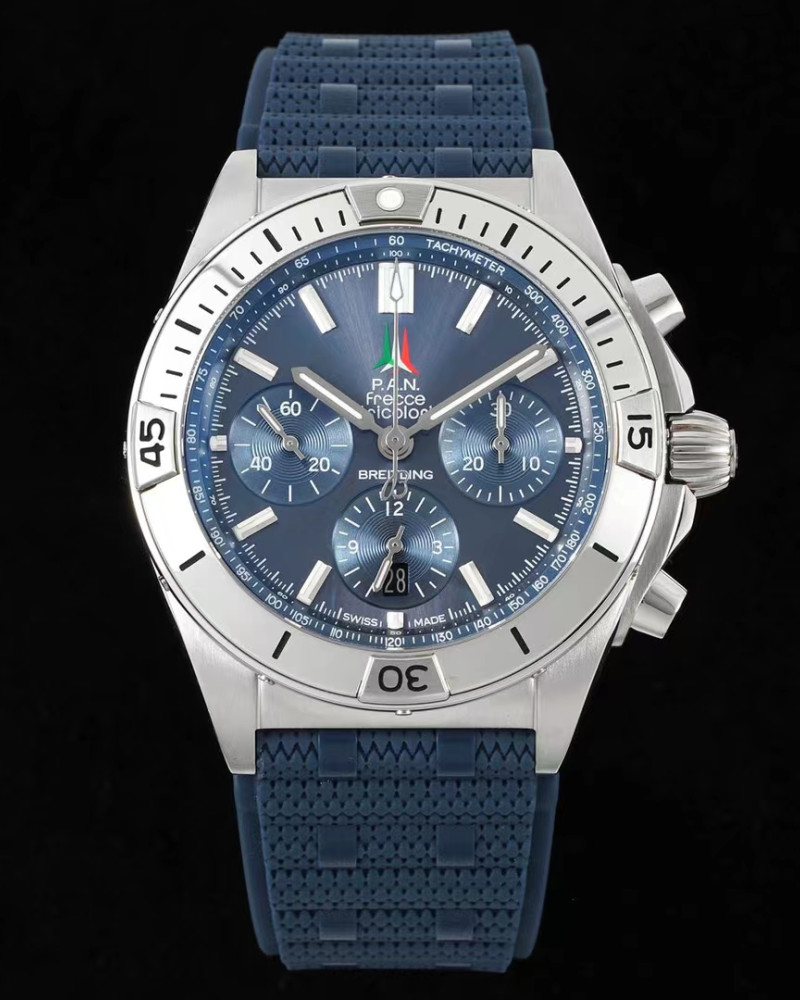 Breitling Chronomat B01 42 "Frecce Tricolori" Blue Dial Steel Bezel On Blue Rubber Strap