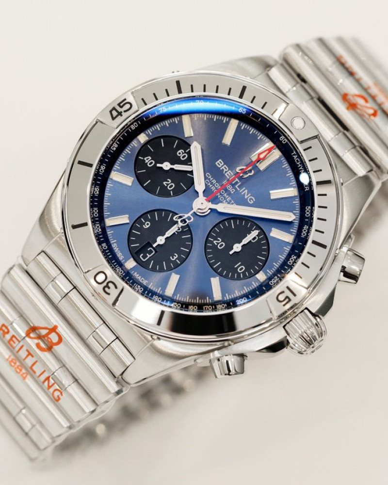 Breitling Chronomat B01 42 Blue Dial Steel Bezel On Steel Bracelet