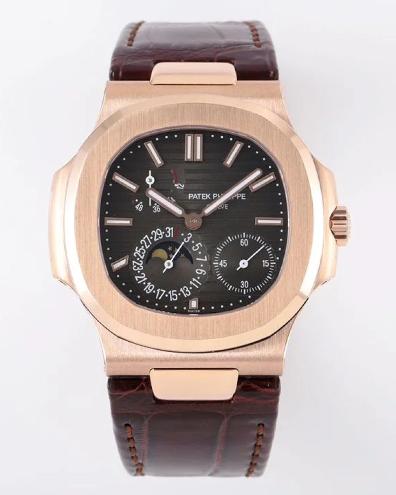 Patek Philippe Nautilus 5712 Brown Dial Rose Gold On Brown Leather Strap